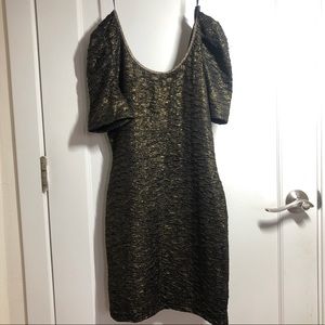 forever 21 black and gold metallic body con dress